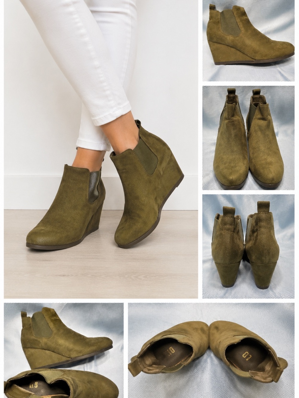 Size 10 women’s green faux suede wedge ankle boots